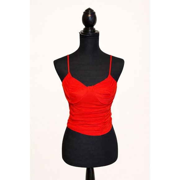 Red Ruched Mesh Cami Top Size M - Picture 1 of 5
